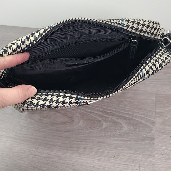 Lauren Ralph Lauren Shoulder Bag Black White Houndstooth Blue Stripe - Picture 5 of 9